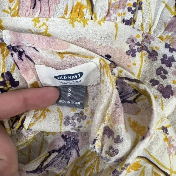 Old Navy Yellow and Purple Floral Blouse Babydoll Fit 3/4 Sleeves Small Cotton - Picture 8 of 8
